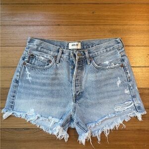 Agolde Frayed Hem Jean Shorts - Light Blue